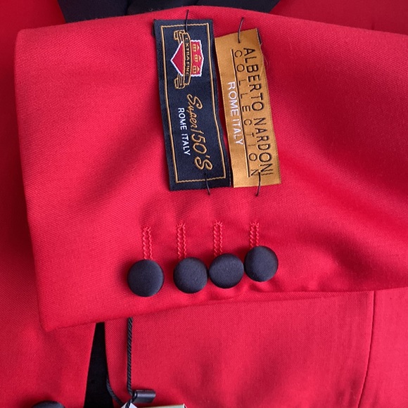 NWT 42L with 36W 3 piece Alberto Nardoni red tuxedo/suit w/black shawl l… - Picture 4 of 11
